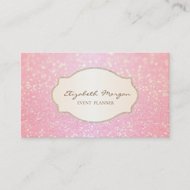 Modern Glittery Bokeh Gold Glitter  Frame Business Card (Front)