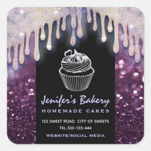 Modern glittery drips script bakery chef square sticker