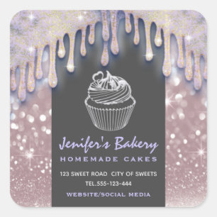 Modern glittery drips script bakery chef square sticker