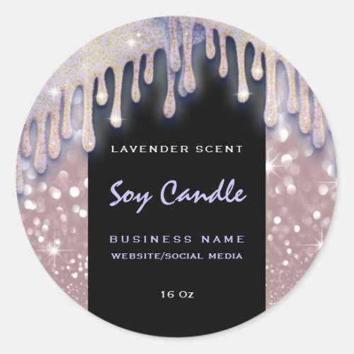 Modern glittery drips script soy candle label