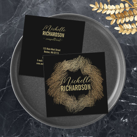Modern Glittery Gold Brush Strokes Circle On Black