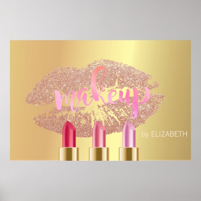 Modern Glittery Lips,Lipsticks ,Gold Makeup Artist Poster (Front)