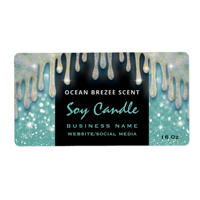 Modern glittery script  soy candle label (Front)