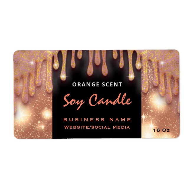 Modern glittery script  soy candle label (Front)