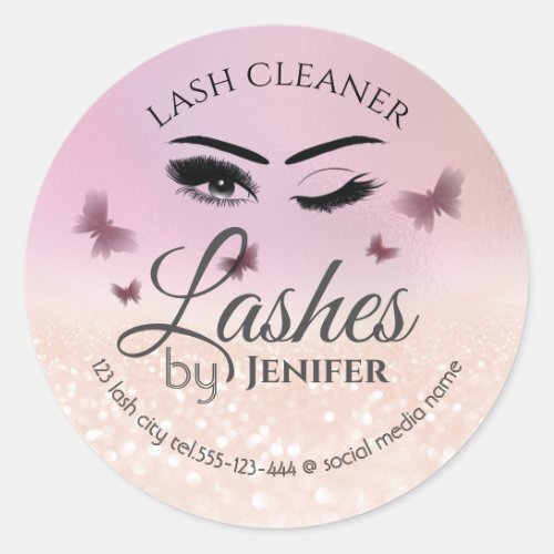 Modern glittery wink lash extension lash cleaner c classic round sticker