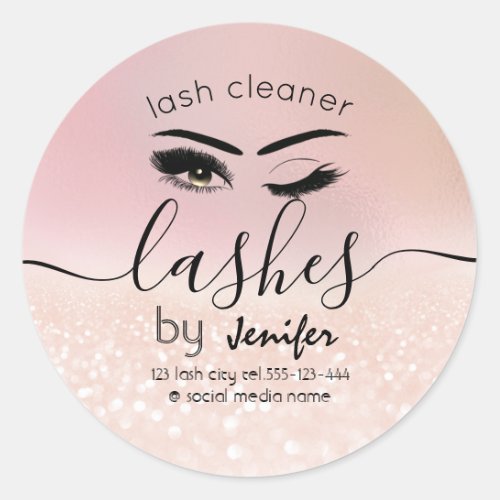 Modern glittery wink lash extension lash cleaner classic round sticker