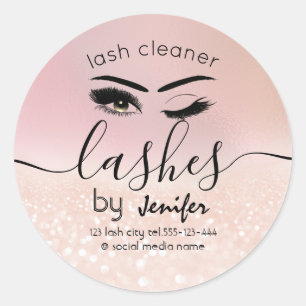 Modern glittery wink lash extension lash cleaner classic round sticker