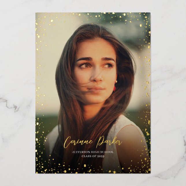 Modern Glitz Graduation Photo Foil Announcement (Front)
