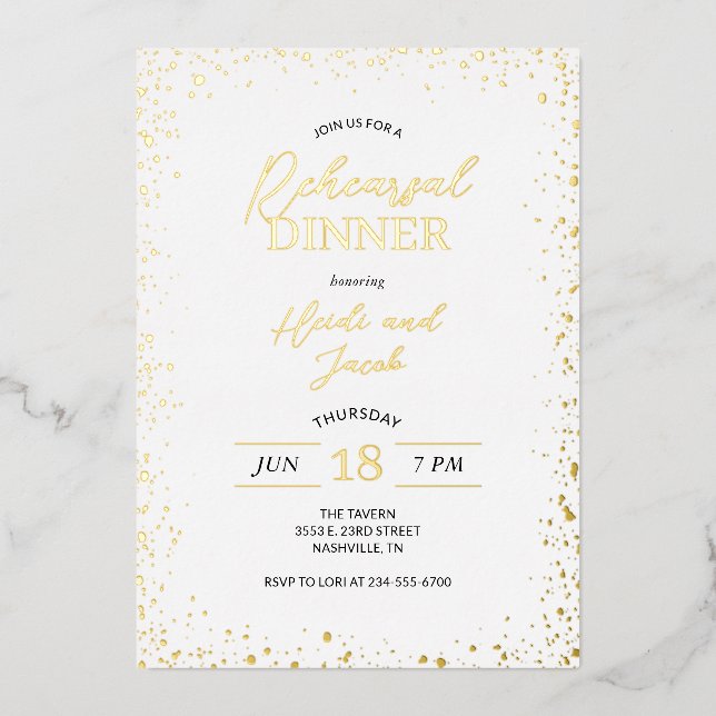 Modern Glitz Rehearsal Dinner Foil Invitation (Front)