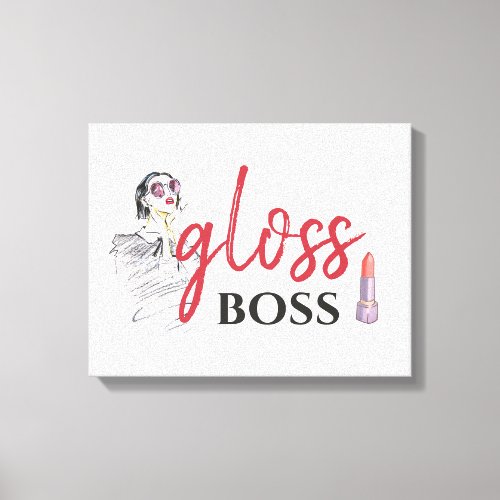 Modern Gloss Boss Girl Black Red Funny World Art Canvas Print