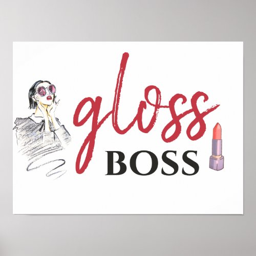 Modern Gloss Boss Girl Black Red Funny World Art Poster