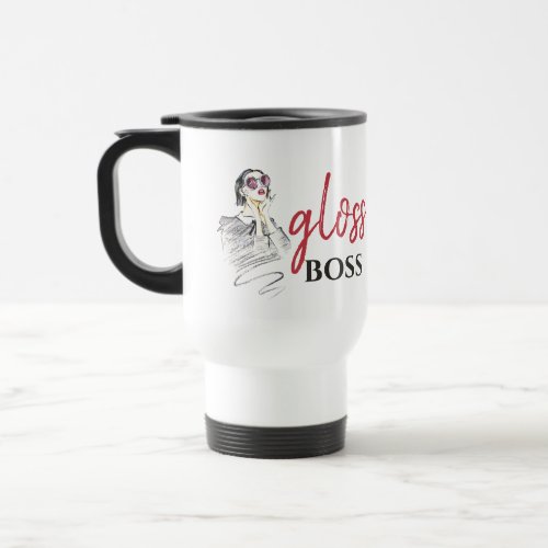 Modern Gloss Boss Girl Black Red Funny World Art Travel Mug