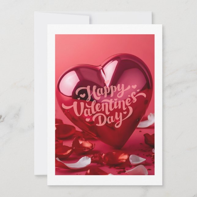 Modern Glossy 3D Red Heart Valentine's Day card (Front)