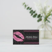 Modern Glossy Lips Zebra Monogram Make Up Artist Business Card (Standing Front)