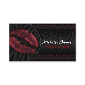 Modern Glossy Lips Zebra Monogram Make Up Artist Business Card