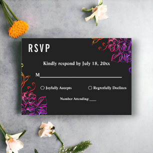Modern Glow Neon Colors Roses Chic Floral Wedding RSVP Card
