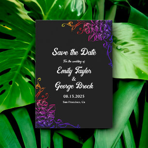 Modern Glow Neon Colors Roses Chic Floral Wedding Save The Date