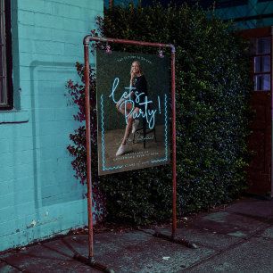 Modern Glow Script Blue Neon Wavy Graduate Photo Acrylic Sign