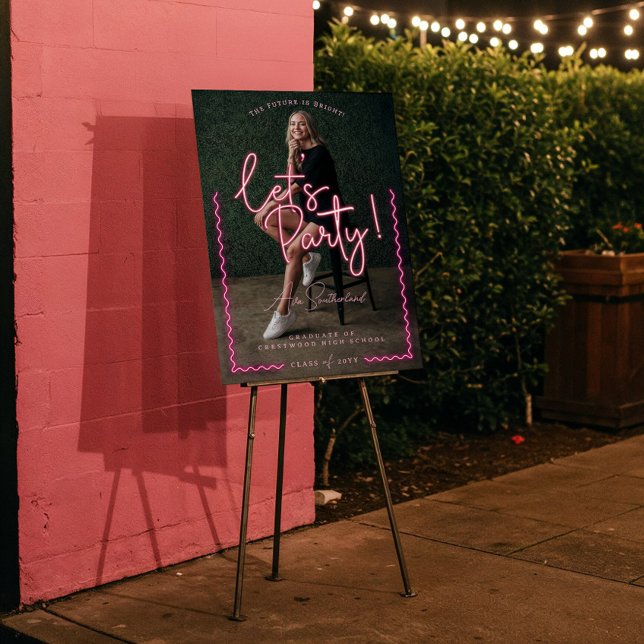Modern Glow Script Pink Neon Wavy Graduate Photo Foam Board (Modern Glow Script Pink Neon Wavy Graduate Photo Foam Board)