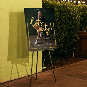 Modern Glow Script Yellow Neon Wavy Graduate Photo Foam Board