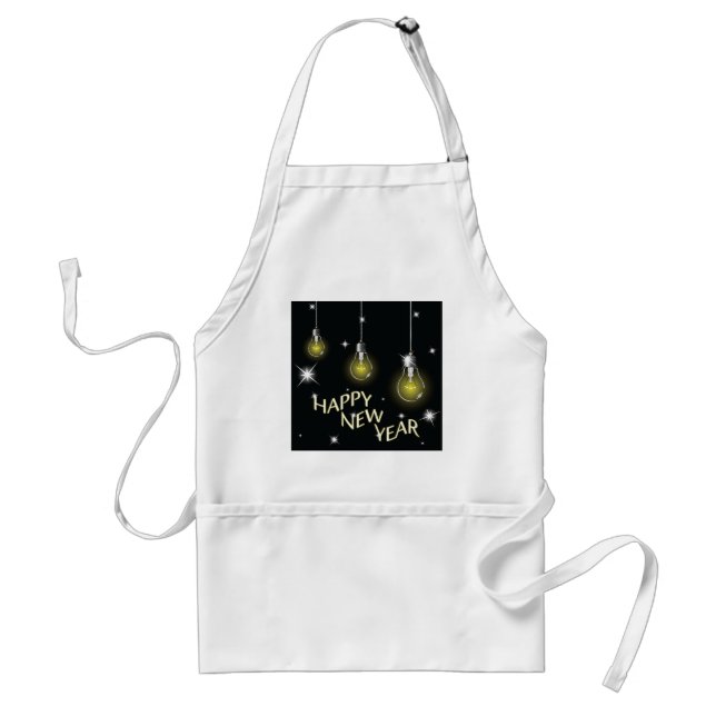 Modern Glowing Light Bulbs Happy New Year Adult Apron (Front)