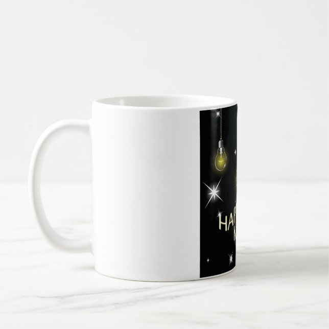 Modern Glowing Light Bulbs Happy New Year Coffee Mug (Left)