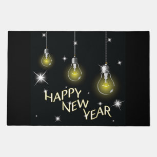 Modern Glowing Light Bulbs Happy New Year Doormat