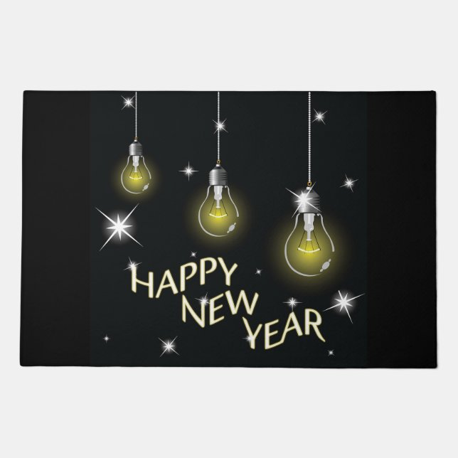 Modern Glowing Light Bulbs Happy New Year Doormat (Front)