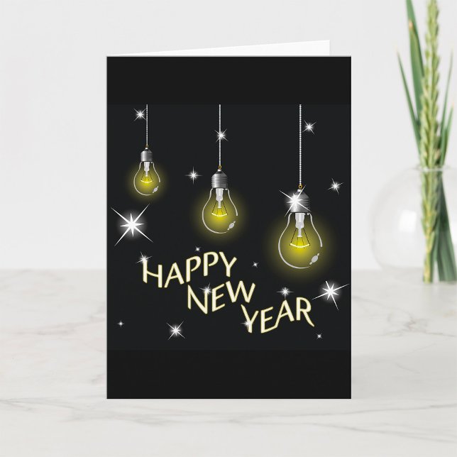 Modern Glowing Light Bulbs Happy New Year Holiday Card (Creator Uploaded)