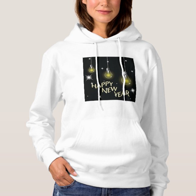 Modern Glowing Light Bulbs Happy New Year Hoodie (Front)