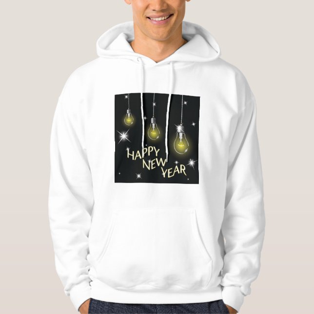 Modern Glowing Light Bulbs Happy New Year Hoodie (Front)