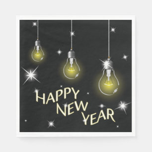 Modern Glowing Light Bulbs Happy New Year Napkins