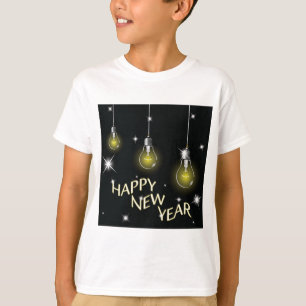 Modern Glowing Light Bulbs Happy New Year T-Shirt