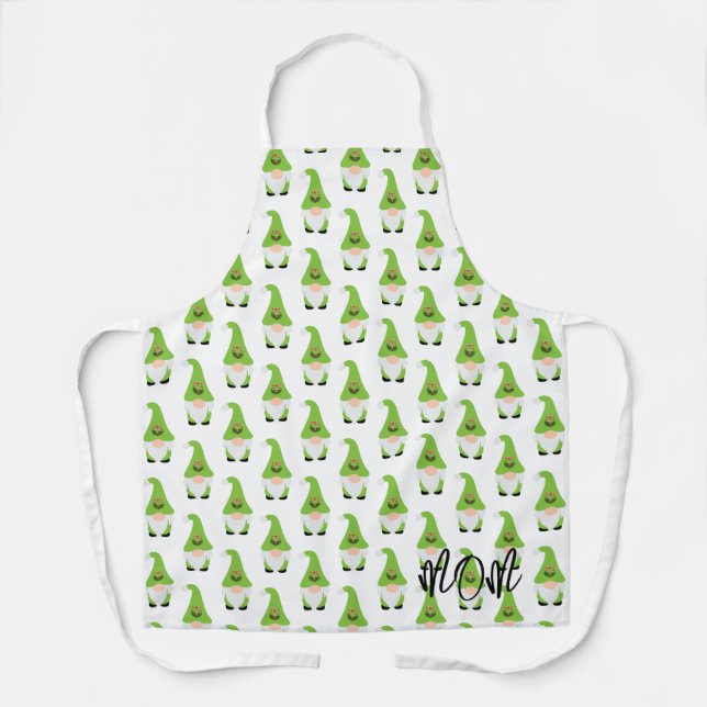 Modern Gnome Pattern Candy Cane Heart Fun NAME Apron (Front)