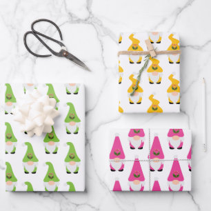 Modern Gnome Pattern Set Candy Cane Heart Fun Wrap Wrapping Paper Sheets