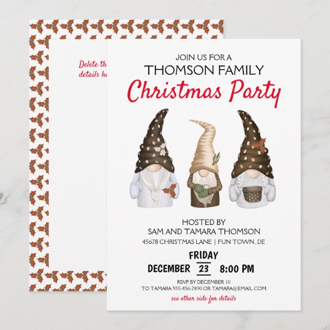 Modern Gnomes Festive Christmas Party Invitation (Front/Back)