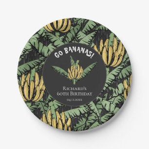 Modern Go Bananas Black Yellow Banana and Leaves Paper Plates