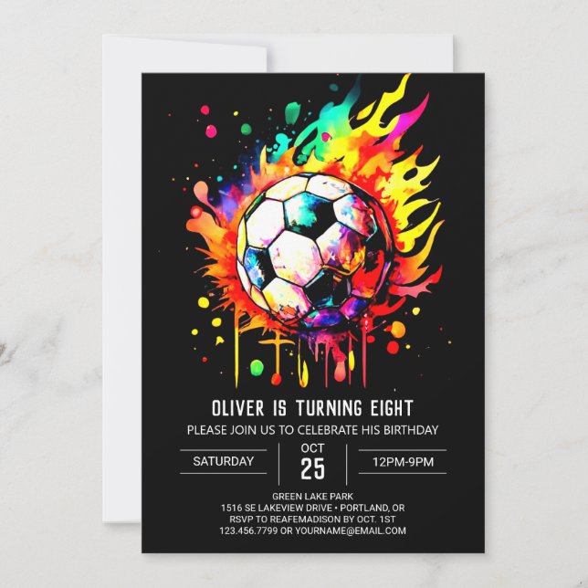 Modern Goal Editable Soccer Birthday Invitation (Front)