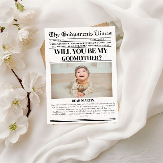 Modern Godparent Proposal Newspaper Baptism Invitation