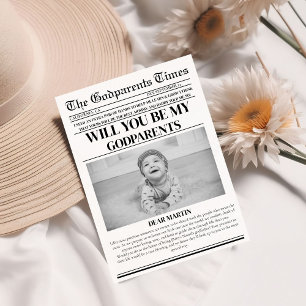 Modern Godparent Proposal Newspaper Baptism Invitation