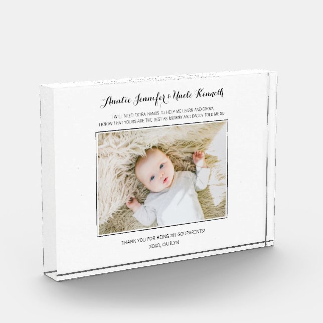 Modern Godparents Thank You Keepsake Photo Block (Left)
