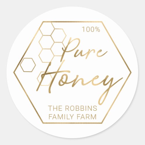 Modern Gold 100 Pure Honey Jar Labels Apiary Name