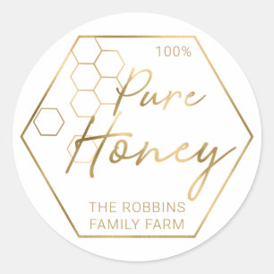 Modern Gold 100% Pure Honey Jar Labels Apiary Name