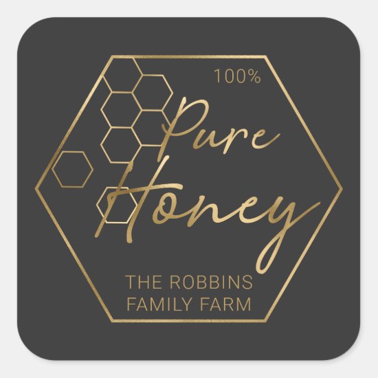 Modern Gold 100% Pure Honey Jar Labels Apiary Name