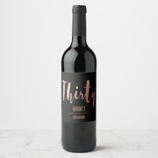 Modern Gold 30th Birthday Party Wine Label (Front)