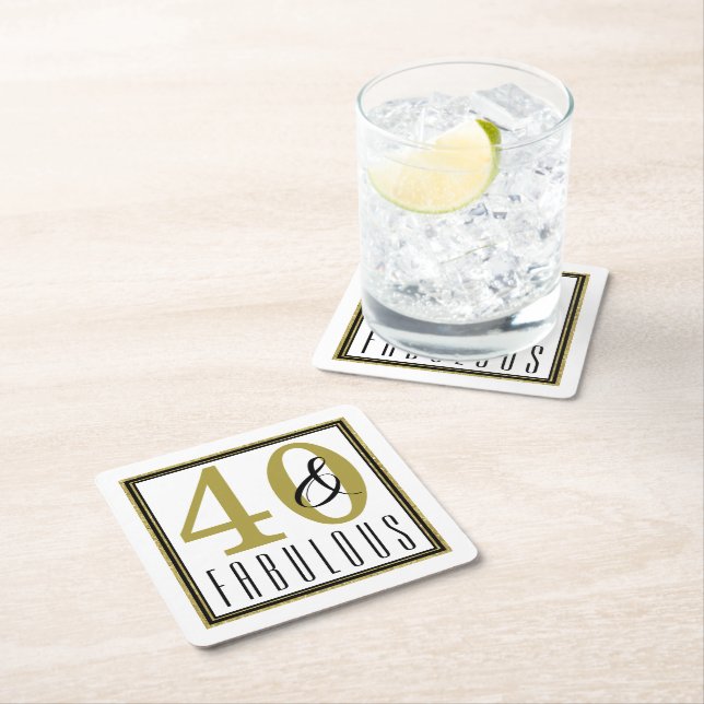 Modern Gold 40 & Fabulous 40th Birthday Party Square Paper Coaster (Insitu)