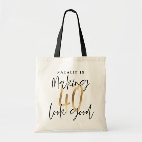 Modern gold 40th birthday personalized chic tote bag