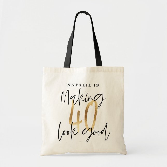 Modern gold 40th birthday personalized chic tote bag (Front)