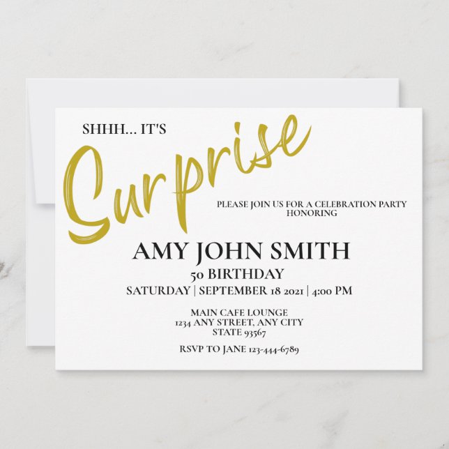 Modern Gold 50 Birthday Surprise Party Invitation (Front)