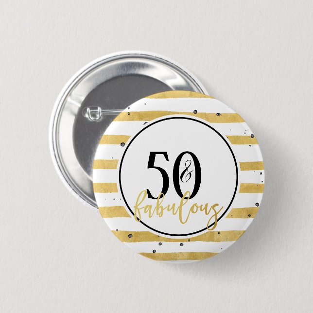 Modern Gold 50 & Fabulous Birthday Confetti Button (Front & Back)